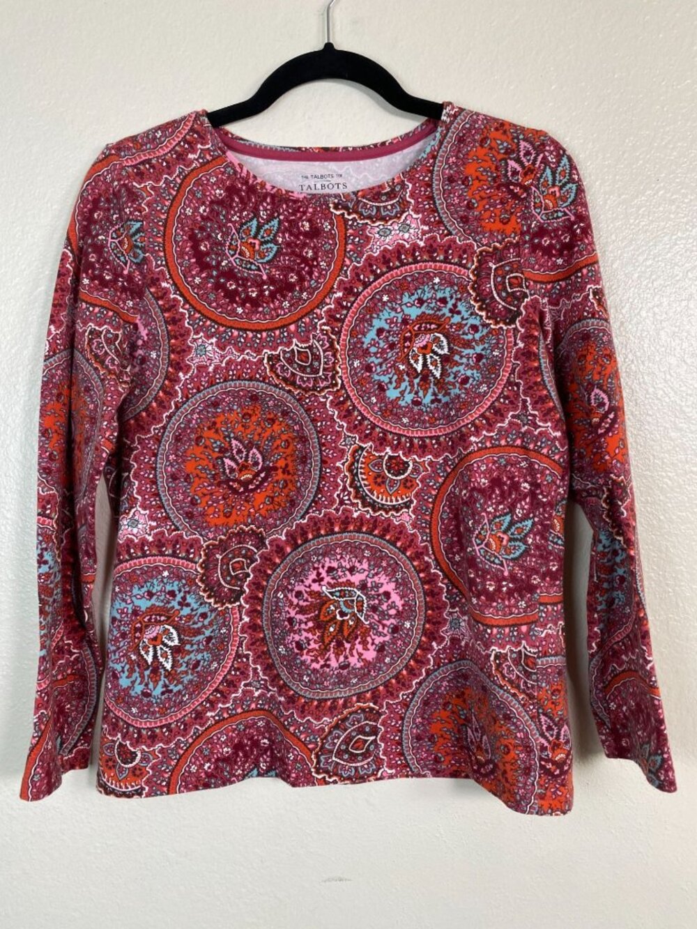 Talbots Long Sleeve Tee Medallion Boho Long Sleeve Top‎ Size Medium Petite Artsy
